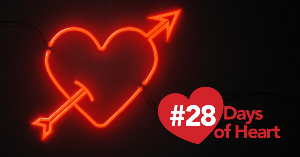 28 Days of Heart: Neon sign of arrow through heart
