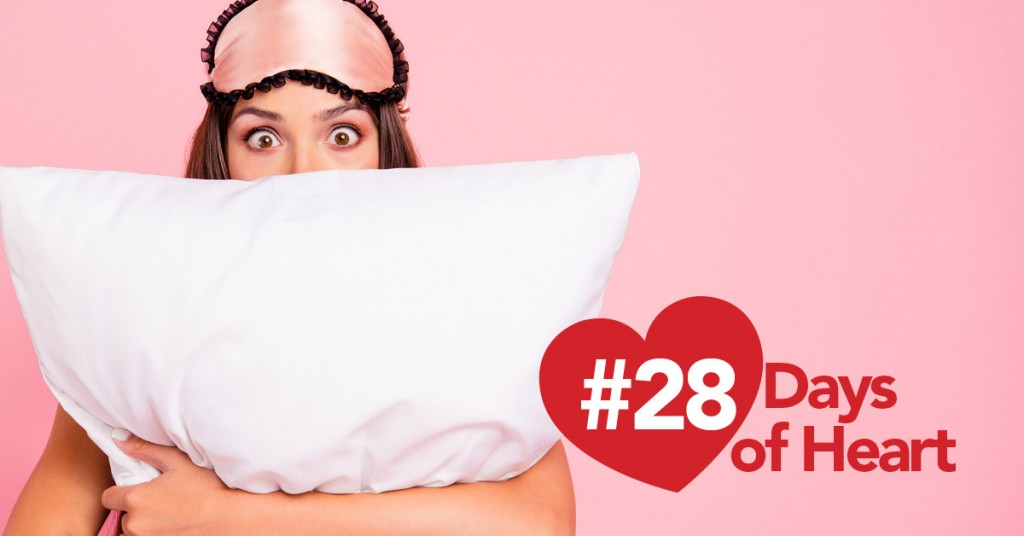 28 Days of Heart: Girl hugging pillow in sleep mask